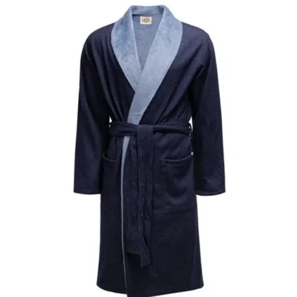 UGG Robinson Robe Men's L/XL Navy Heather Fleece Belted Waist Shawl Neck KFC232
